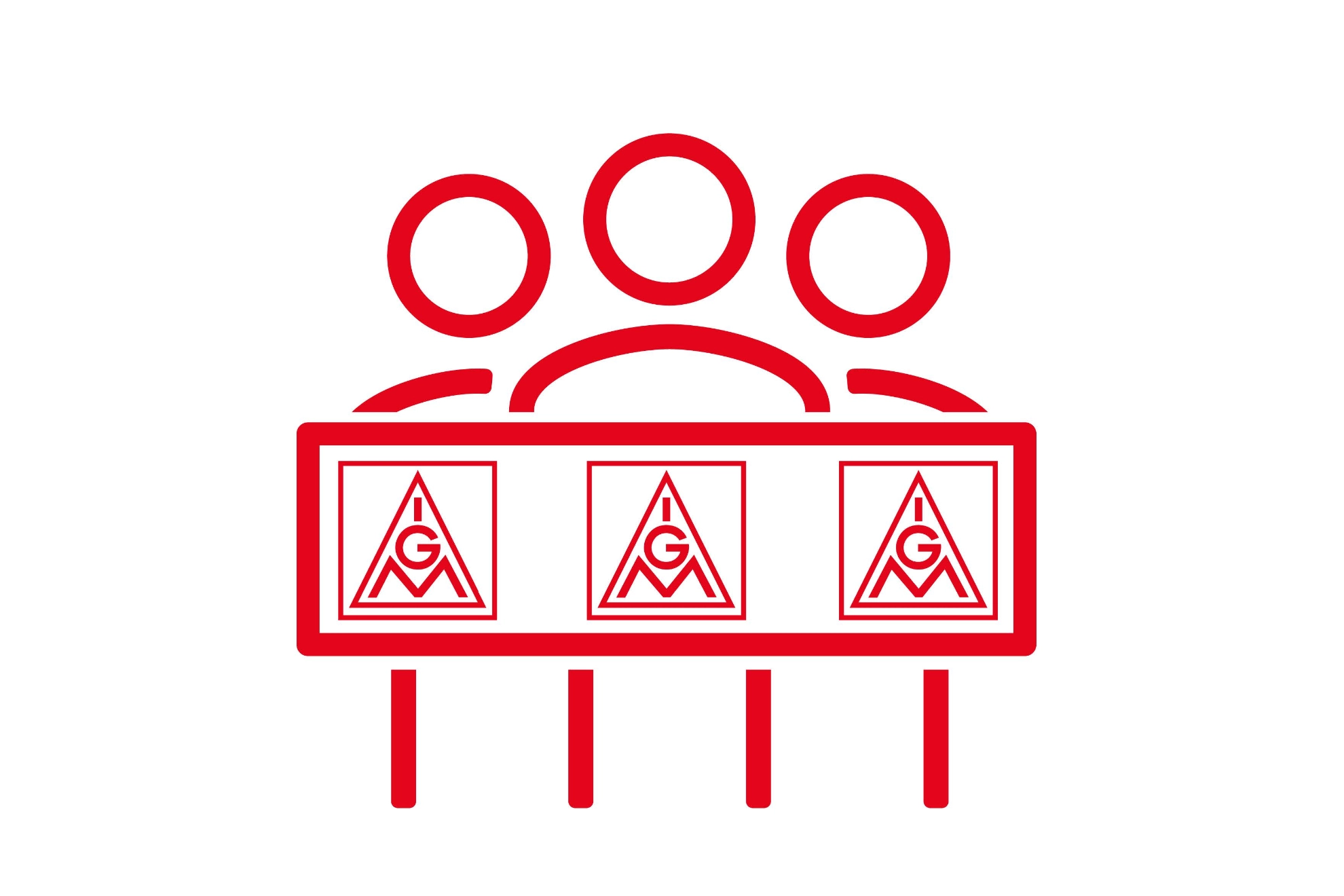 Das ICON zeigt eine Gruppe mit einem IG Metall Banner