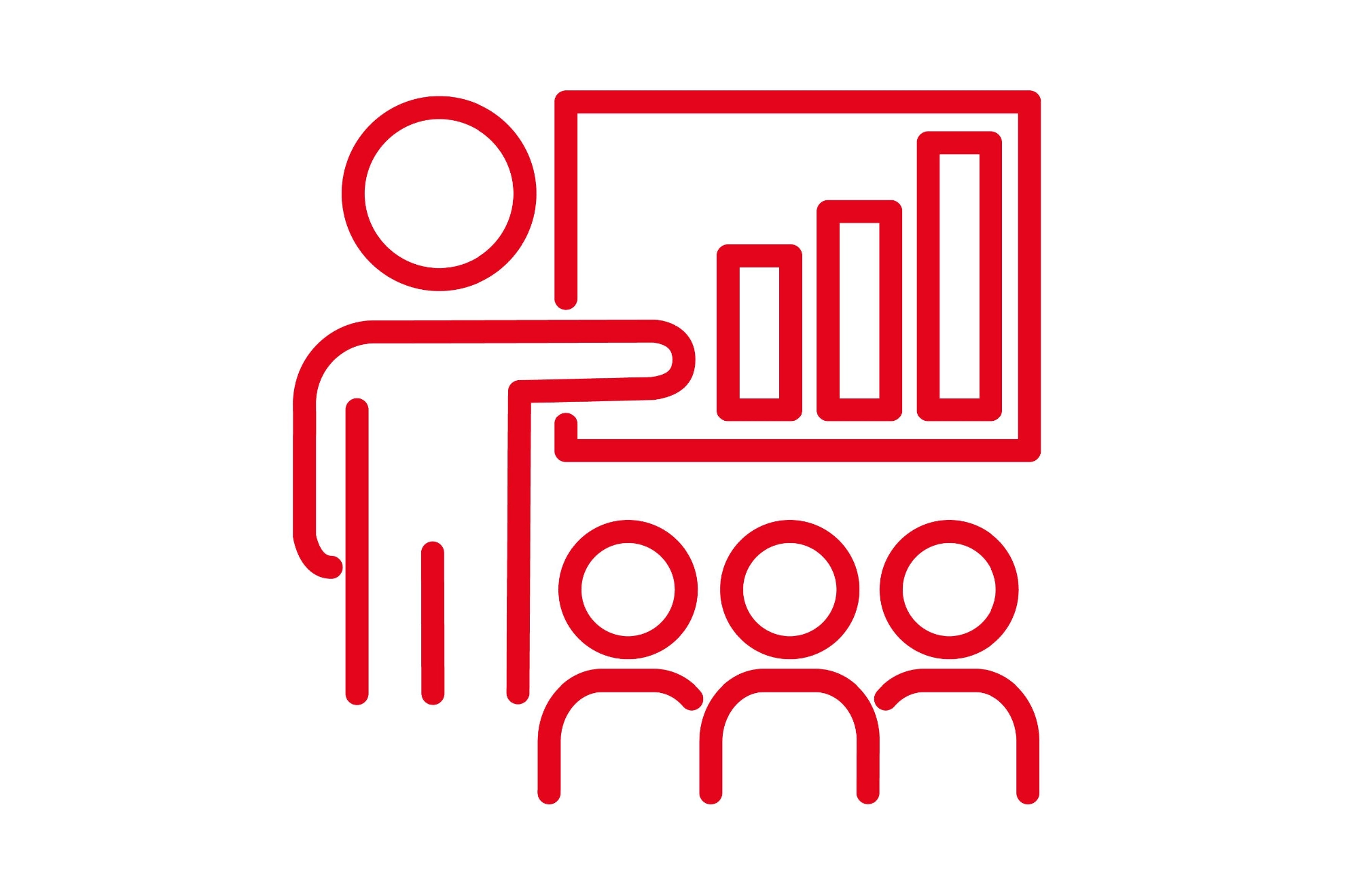 Das ICON zeigt einen Menschen an einer Flipchart und eine Gruppe