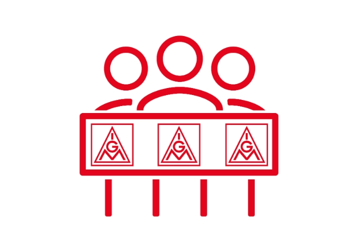 Das ICON zeigt eine Gruppe mit einem IG Metall Banner