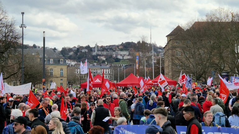 Ein Blick in die Menge - im Hintergrund sieht man Stuttgart.