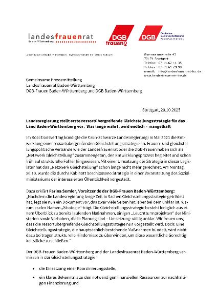 Ressortübergreifende Gleichstellungsstrategie für BW